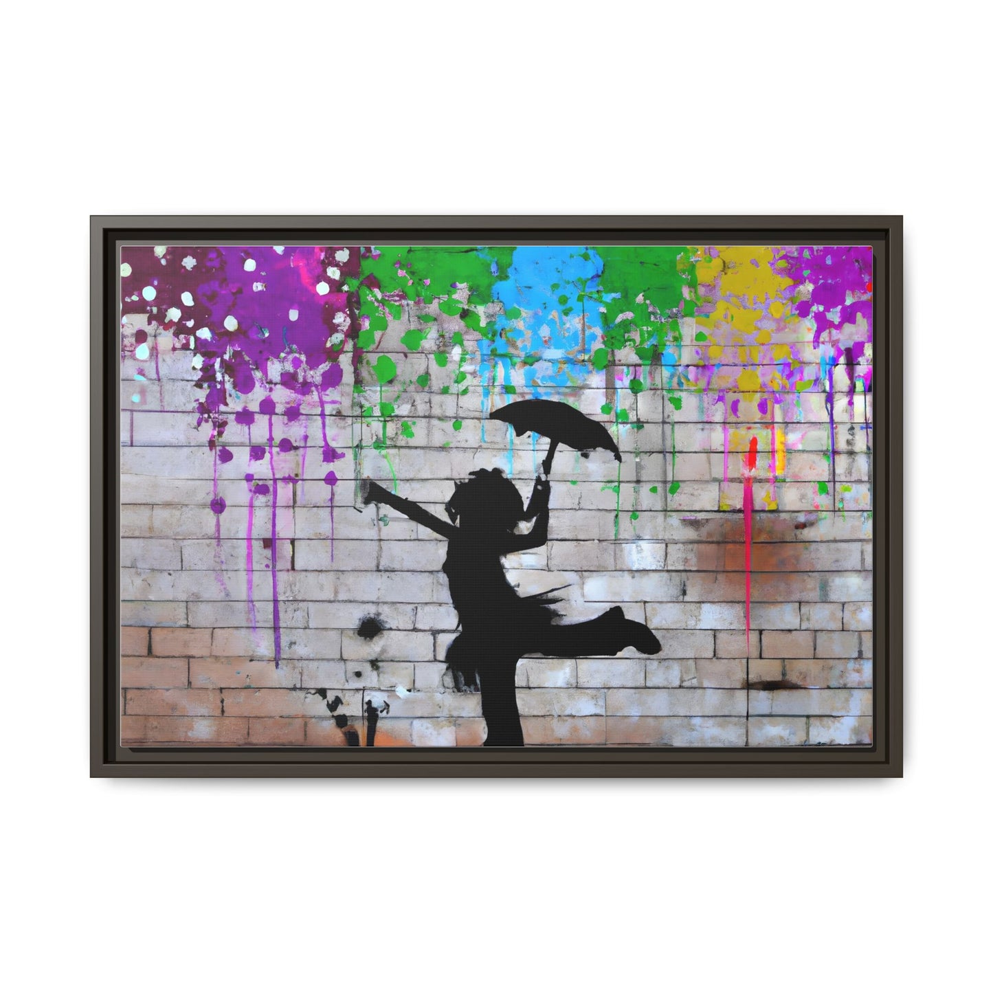 Framed Multi-Color Canvas Art - Playful Umbrella Dance