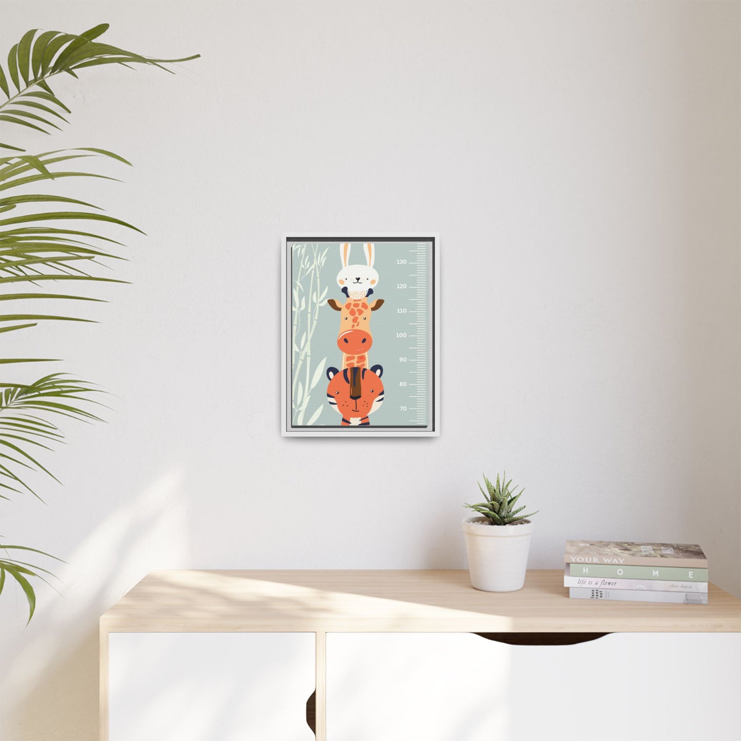 Cute Animal Growth Chart Wall Art, Framed Canvas, Kids Room Decor, Jungle Theme, Baby Shower Gift, Nursery Decoration