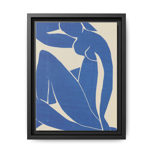Contemporary Framed Canvas Art - Blue Abstract Figure, Modern Home Decor, Gift for Art Lovers, Stylish Wall Art, Feminine Vibe