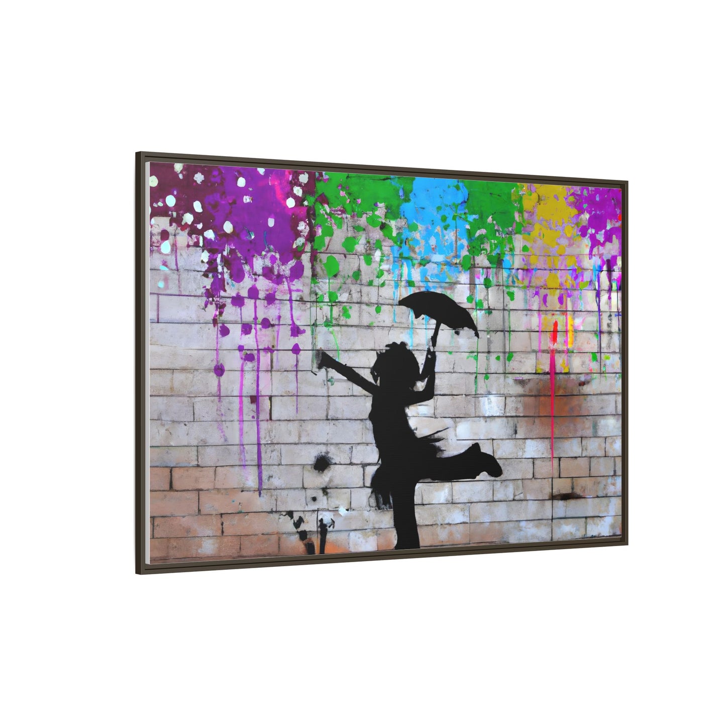 Framed Multi-Color Canvas Art - Playful Umbrella Dance