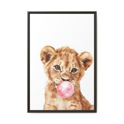 Adorable Lion Cub Canvas Art, Cute Nursery Decor, Framed Wall Art, Baby Shower Gift, Kids Room Decoration, Wild Animal Print