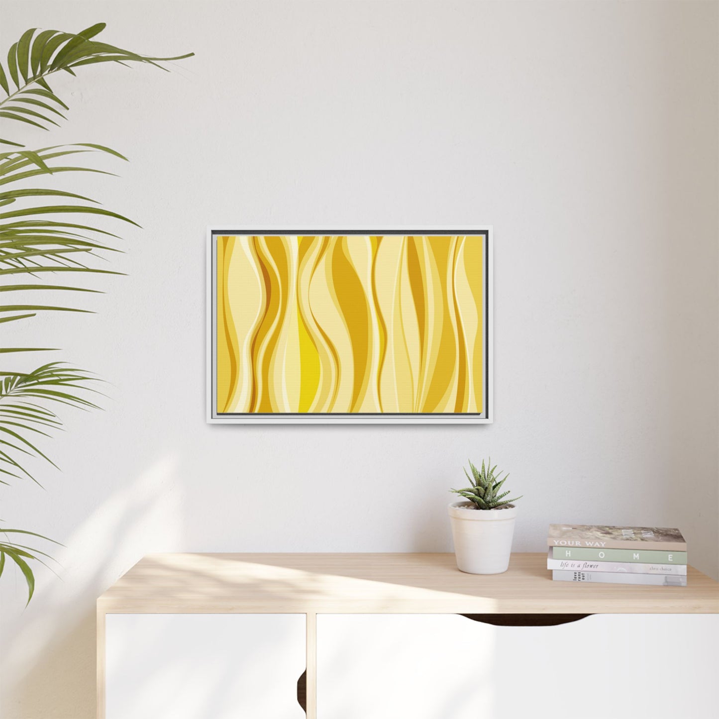 Modern Abstract Framed Art Print, Yellow Wave Canvas, Home Décor, Wall Art, Minimalist Design, Gift for Her, Art for Living Room