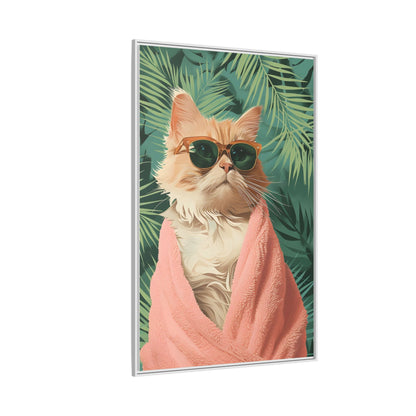 Framed Cat Art Print, Cool Cat Wall Decor, Tropical Vibe Home Decor, Fun Pet Lover Gift, Cute Animal Wall Art