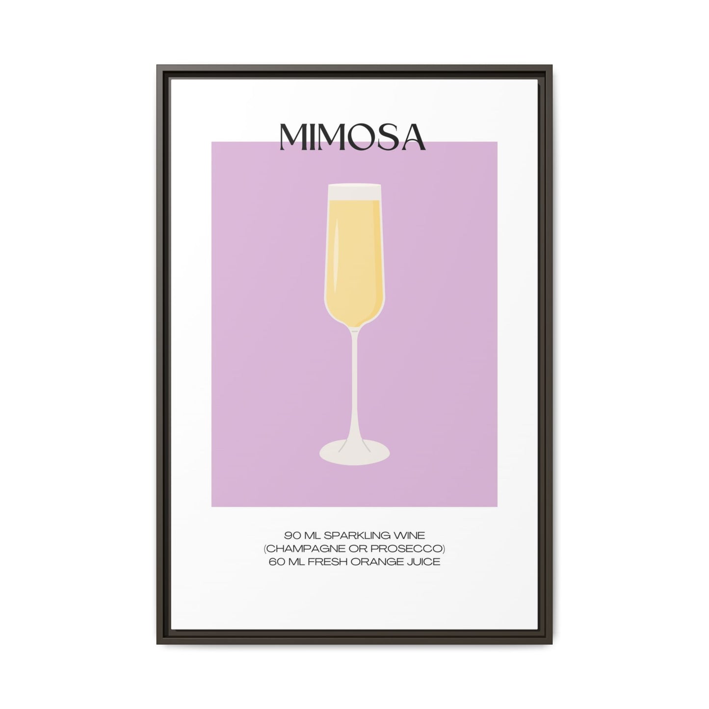 Mimosa Recipe Canvas Wall Art, Framed Home Decor, Kitchen Wall Art, Brunch Decoration, Gift for Foodies, Modern Art Print