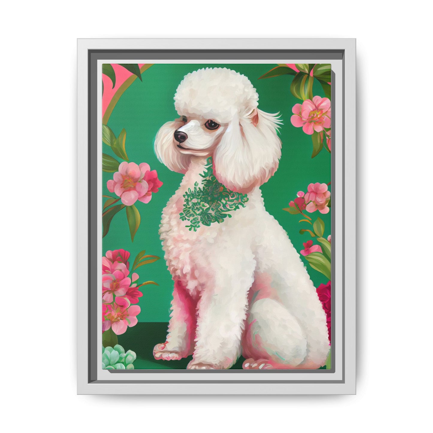Framed Poodle Canvas Art - Floral Pet Decor for Dog Lovers