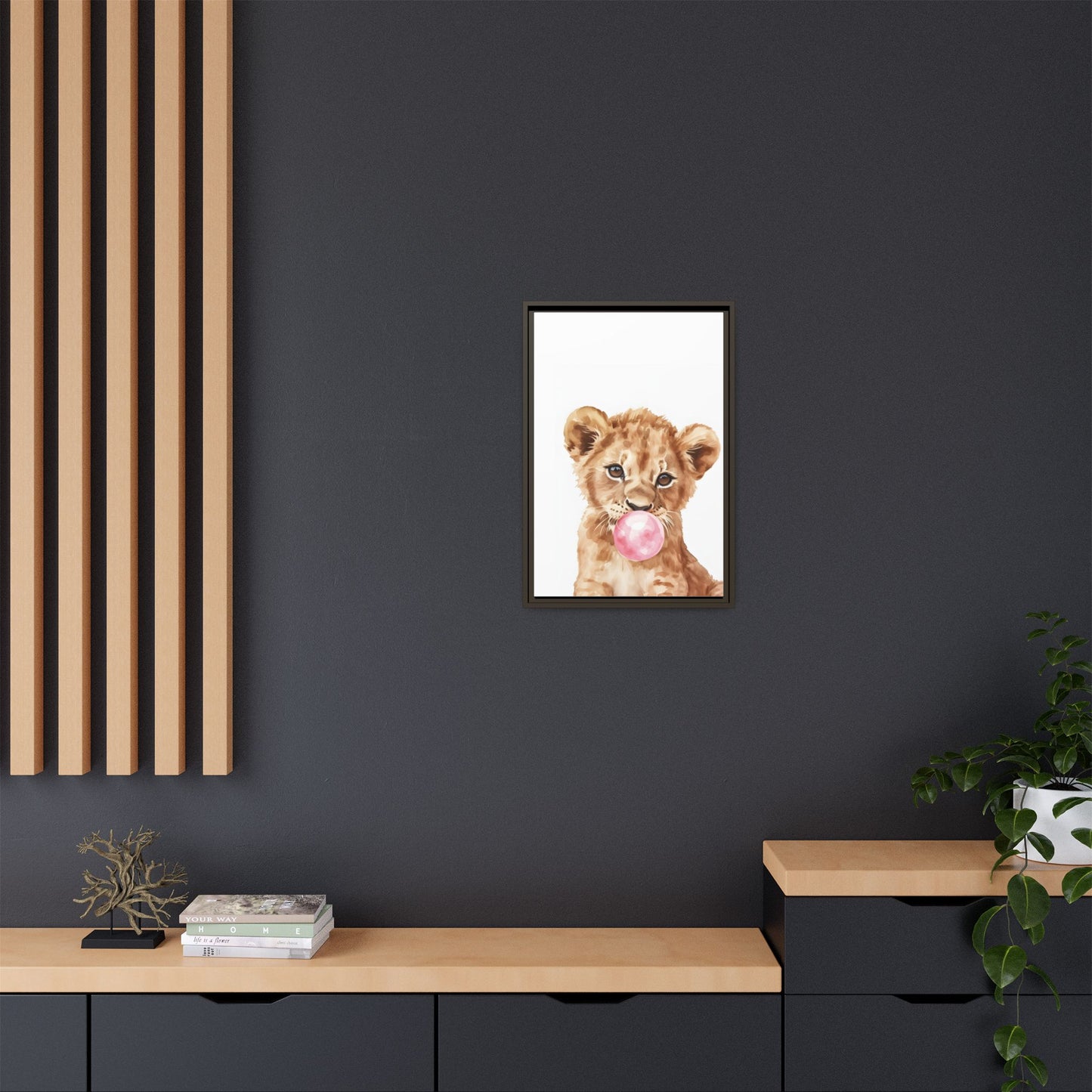 Adorable Lion Cub Canvas Art, Cute Nursery Decor, Framed Wall Art, Baby Shower Gift, Kids Room Decoration, Wild Animal Print