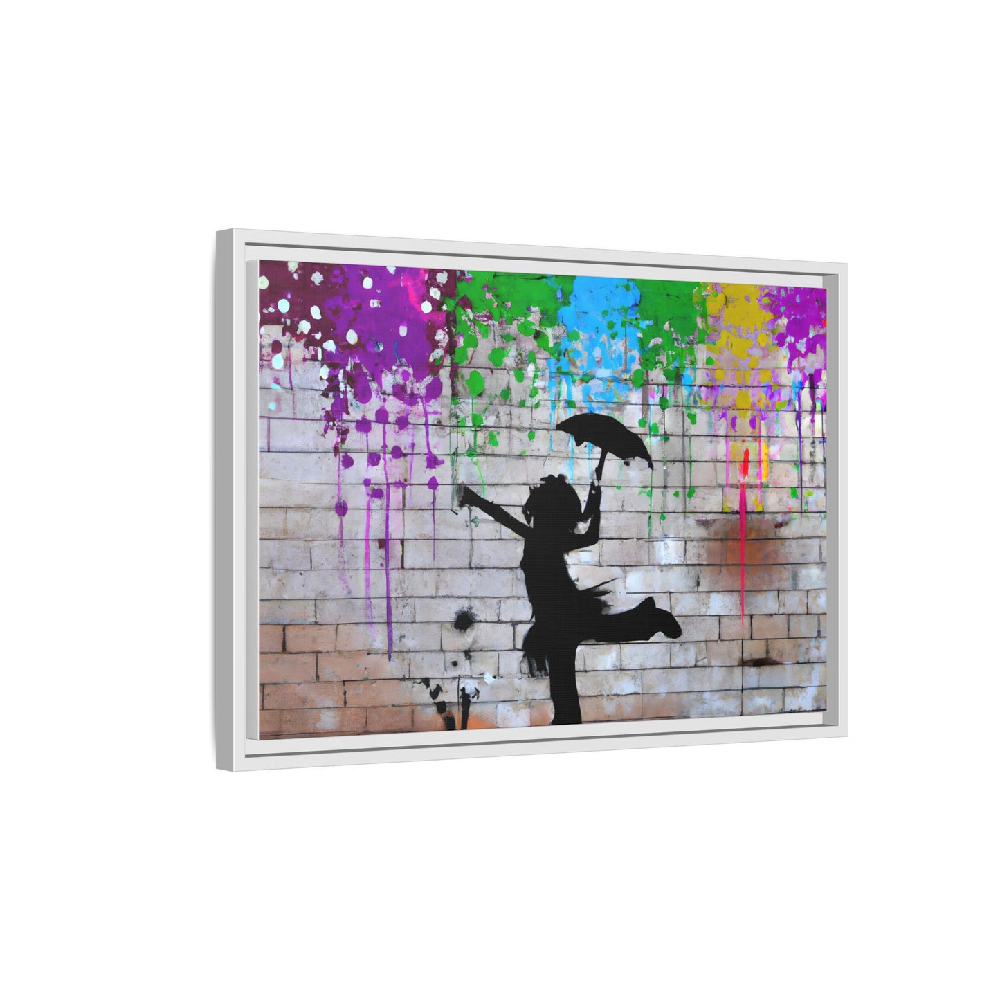Framed Multi-Color Canvas Art - Playful Umbrella Dance