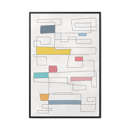 Abstract Line Art Framed Canvas - Modern Multi-Color Wall Decor