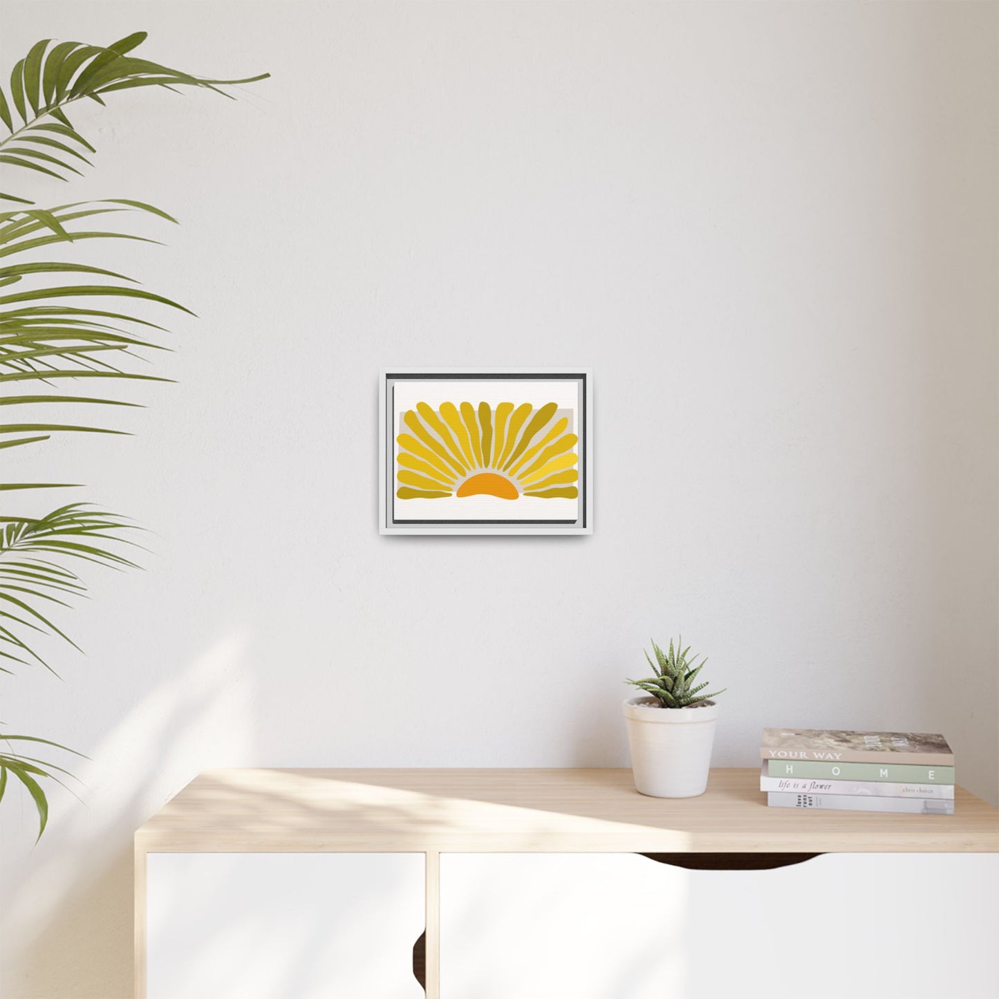 Framed Matte Canvas Wall Art, Sunny Abstract Print, Bright Home Decor, Gift for Art Lovers, Retro Style Decoration, Happy Wall Accent