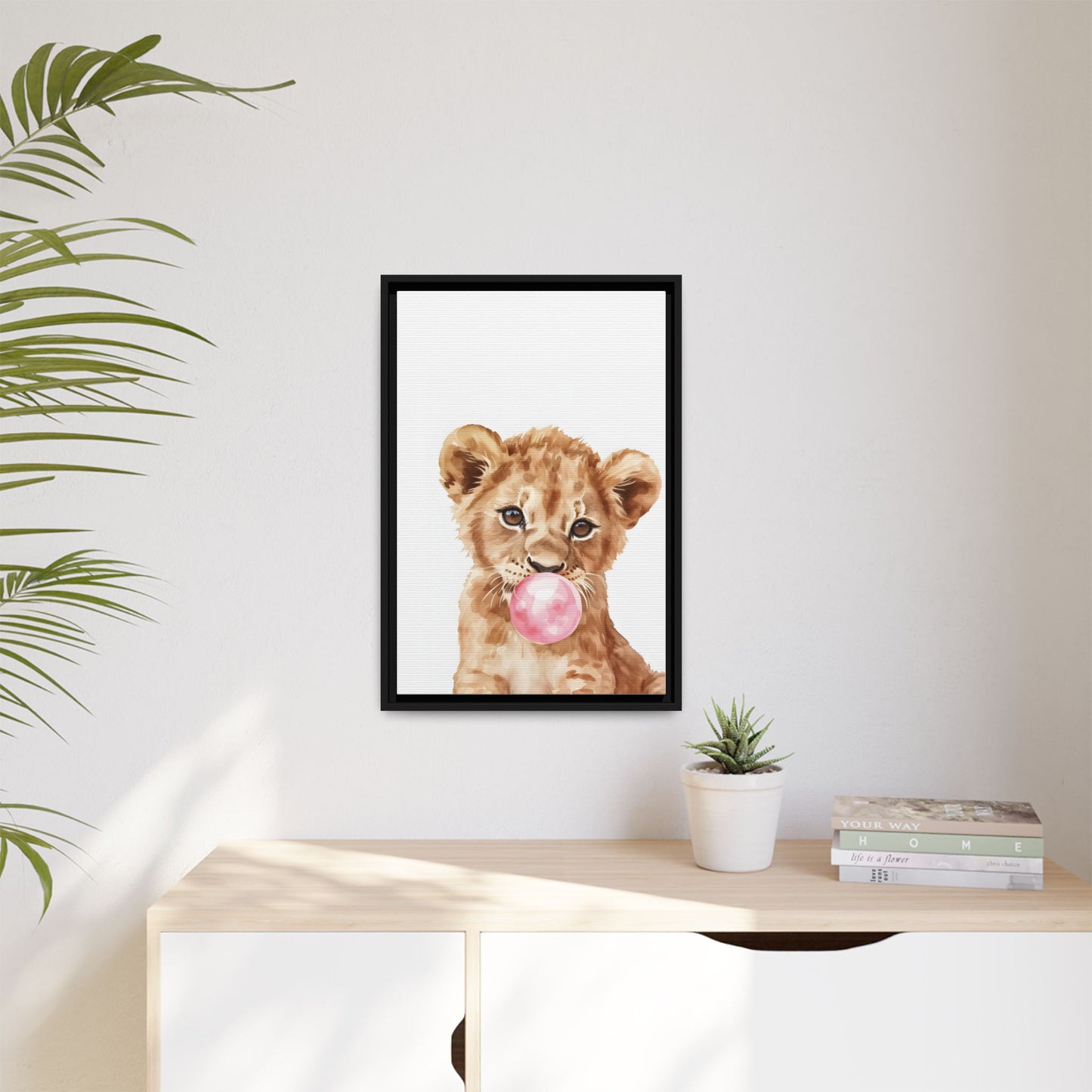 Adorable Lion Cub Canvas Art, Cute Nursery Decor, Framed Wall Art, Baby Shower Gift, Kids Room Decoration, Wild Animal Print