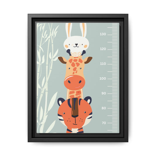 Cute Animal Growth Chart Wall Art, Framed Canvas, Kids Room Decor, Jungle Theme, Baby Shower Gift, Nursery Decoration