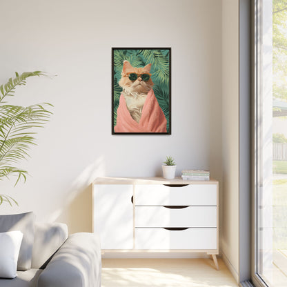 Framed Cat Art Print, Cool Cat Wall Decor, Tropical Vibe Home Decor, Fun Pet Lover Gift, Cute Animal Wall Art