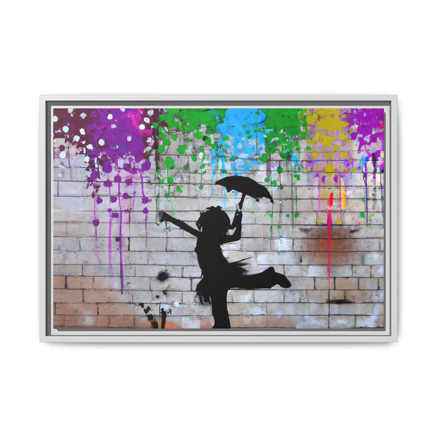 Framed Multi-Color Canvas Art - Playful Umbrella Dance