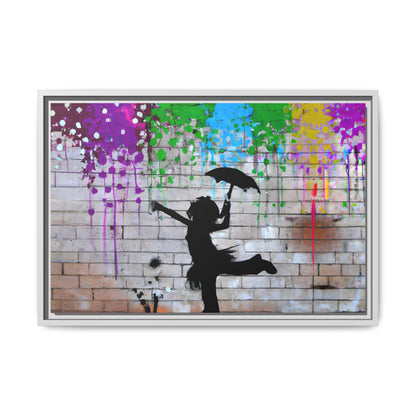 Framed Multi-Color Canvas Art - Playful Umbrella Dance