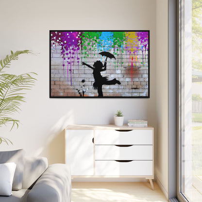 Framed Multi-Color Canvas Art - Playful Umbrella Dance