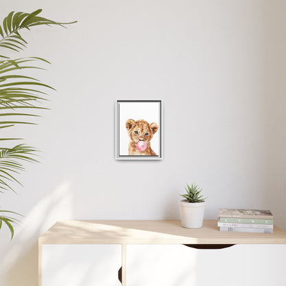 Adorable Lion Cub Canvas Art, Cute Nursery Decor, Framed Wall Art, Baby Shower Gift, Kids Room Decoration, Wild Animal Print