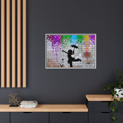 Framed Multi-Color Canvas Art - Playful Umbrella Dance