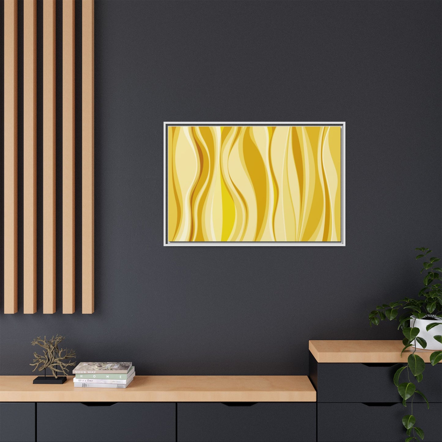 Modern Abstract Framed Art Print, Yellow Wave Canvas, Home Décor, Wall Art, Minimalist Design, Gift for Her, Art for Living Room