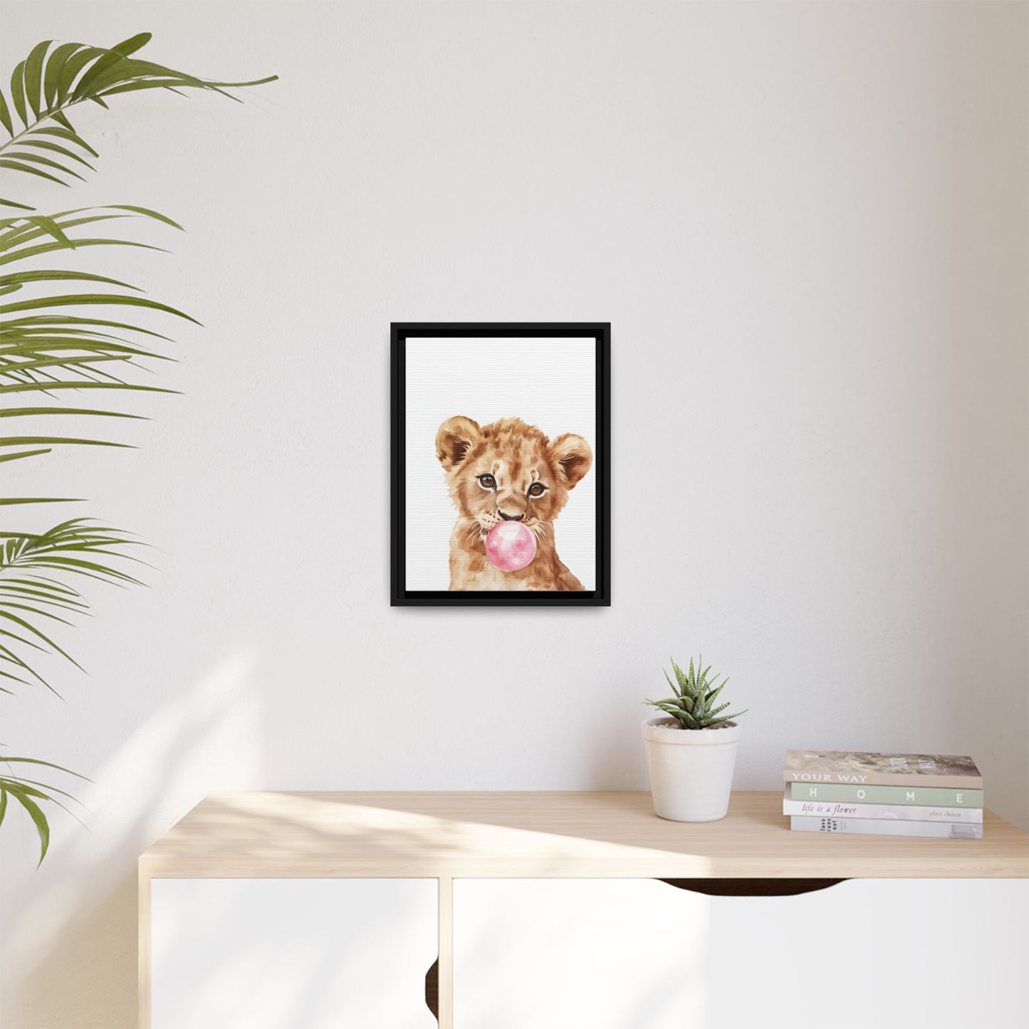 Adorable Lion Cub Canvas Art, Cute Nursery Decor, Framed Wall Art, Baby Shower Gift, Kids Room Decoration, Wild Animal Print