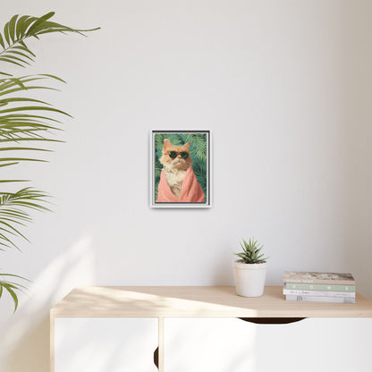 Framed Cat Art Print, Cool Cat Wall Decor, Tropical Vibe Home Decor, Fun Pet Lover Gift, Cute Animal Wall Art