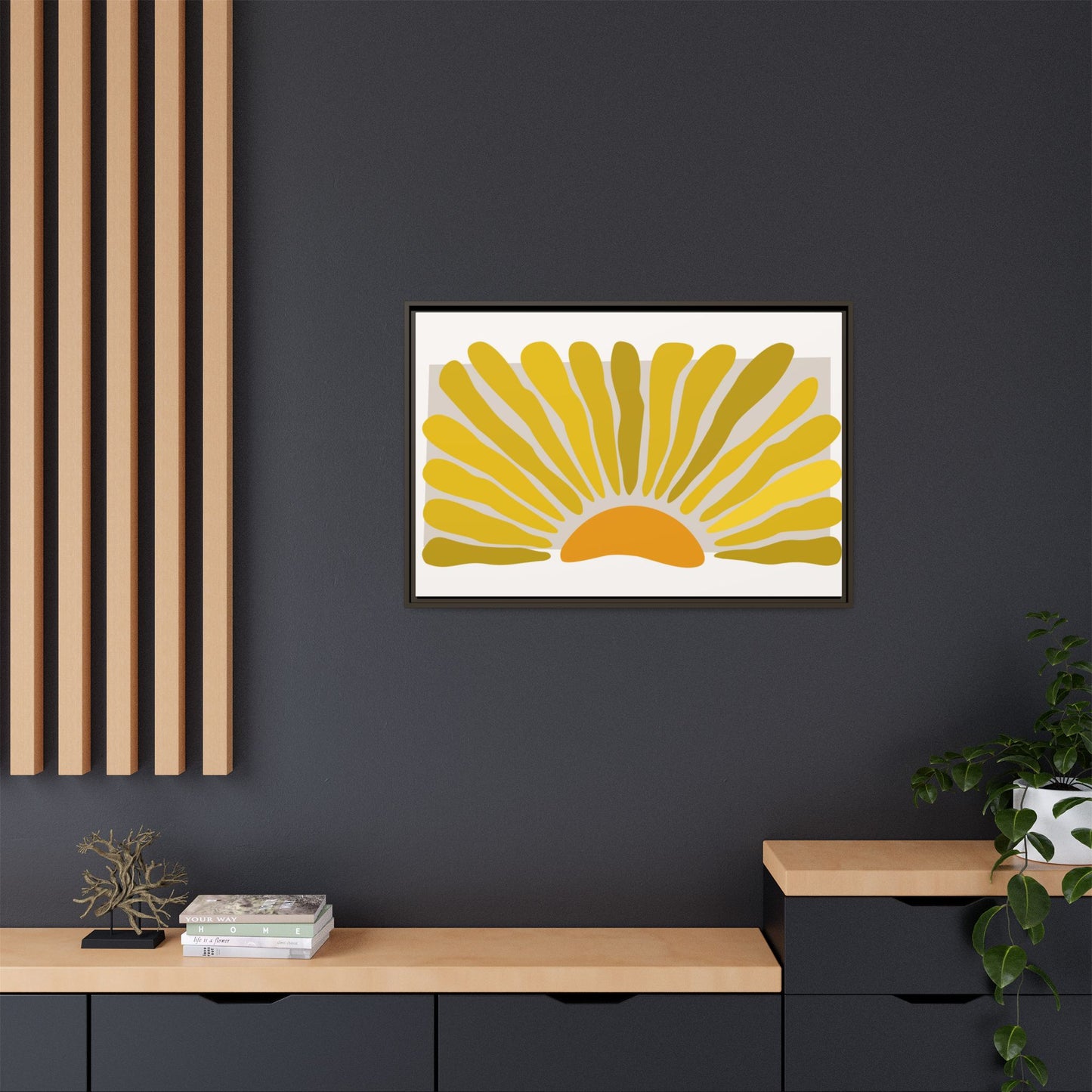 Framed Matte Canvas Wall Art, Sunny Abstract Print, Bright Home Decor, Gift for Art Lovers, Retro Style Decoration, Happy Wall Accent
