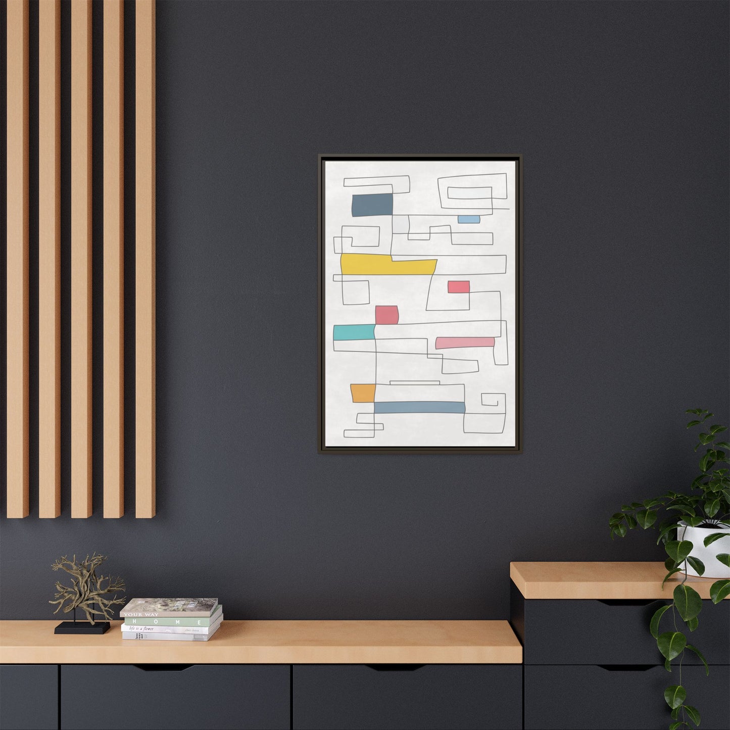 Abstract Line Art Framed Canvas - Modern Multi-Color Wall Decor