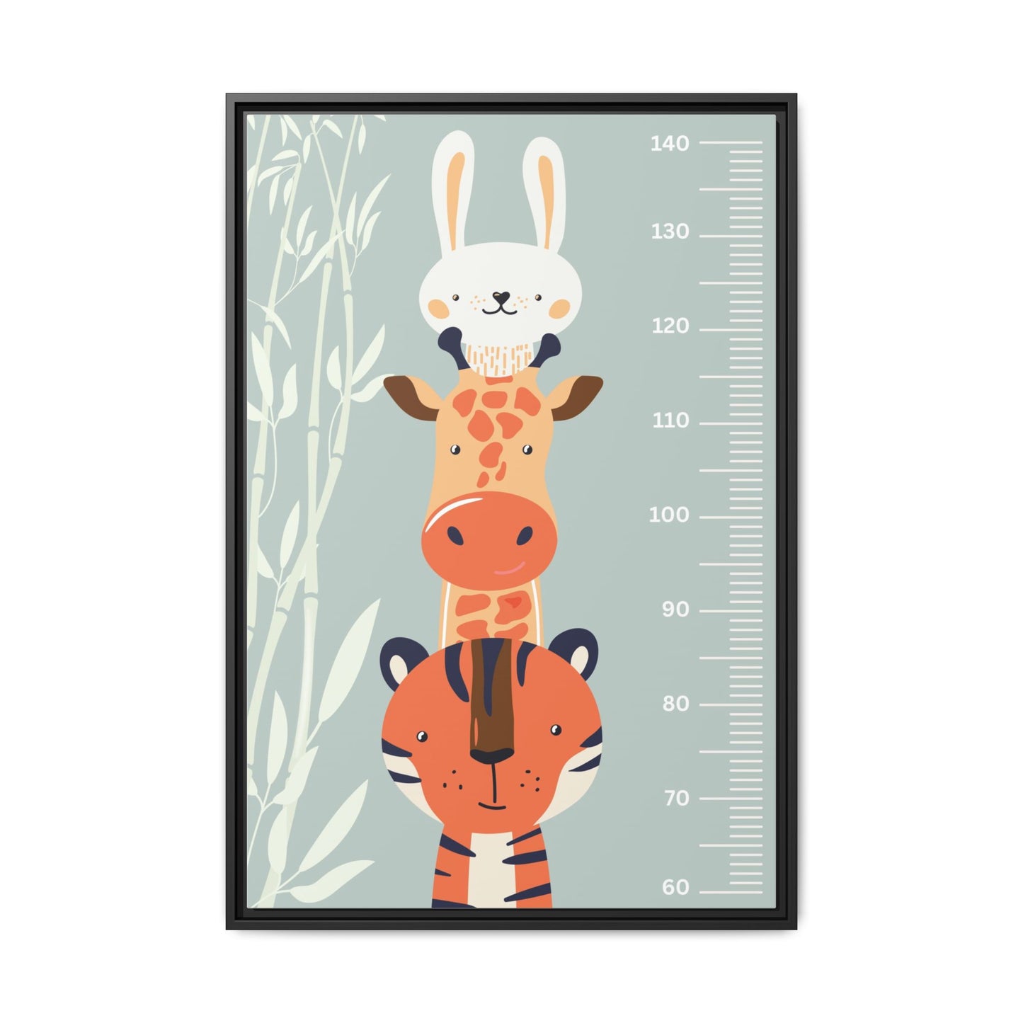 Cute Animal Growth Chart Wall Art, Framed Canvas, Kids Room Decor, Jungle Theme, Baby Shower Gift, Nursery Decoration