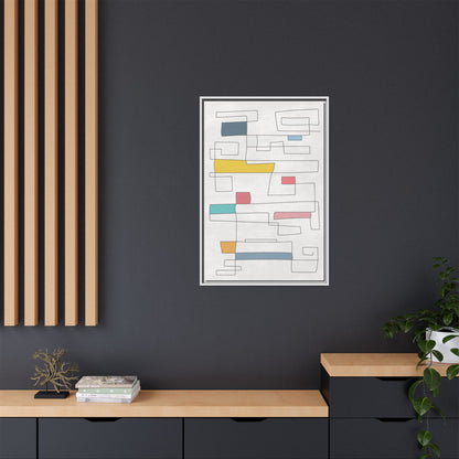 Abstract Line Art Framed Canvas - Modern Multi-Color Wall Decor