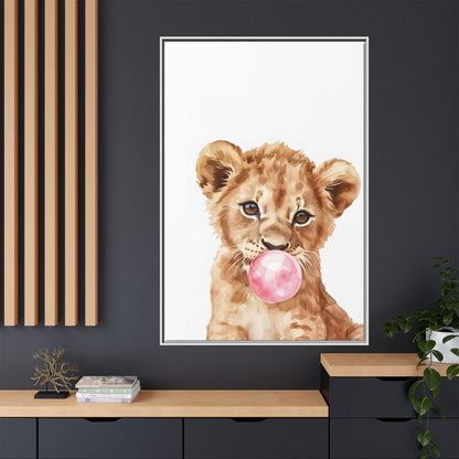 Adorable Lion Cub Canvas Art, Cute Nursery Decor, Framed Wall Art, Baby Shower Gift, Kids Room Decoration, Wild Animal Print