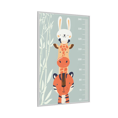 Cute Animal Growth Chart Wall Art, Framed Canvas, Kids Room Decor, Jungle Theme, Baby Shower Gift, Nursery Decoration
