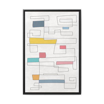 Abstract Line Art Framed Canvas - Modern Multi-Color Wall Decor