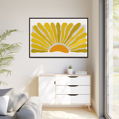 Framed Matte Canvas Wall Art, Sunny Abstract Print, Bright Home Decor, Gift for Art Lovers, Retro Style Decoration, Happy Wall Accent
