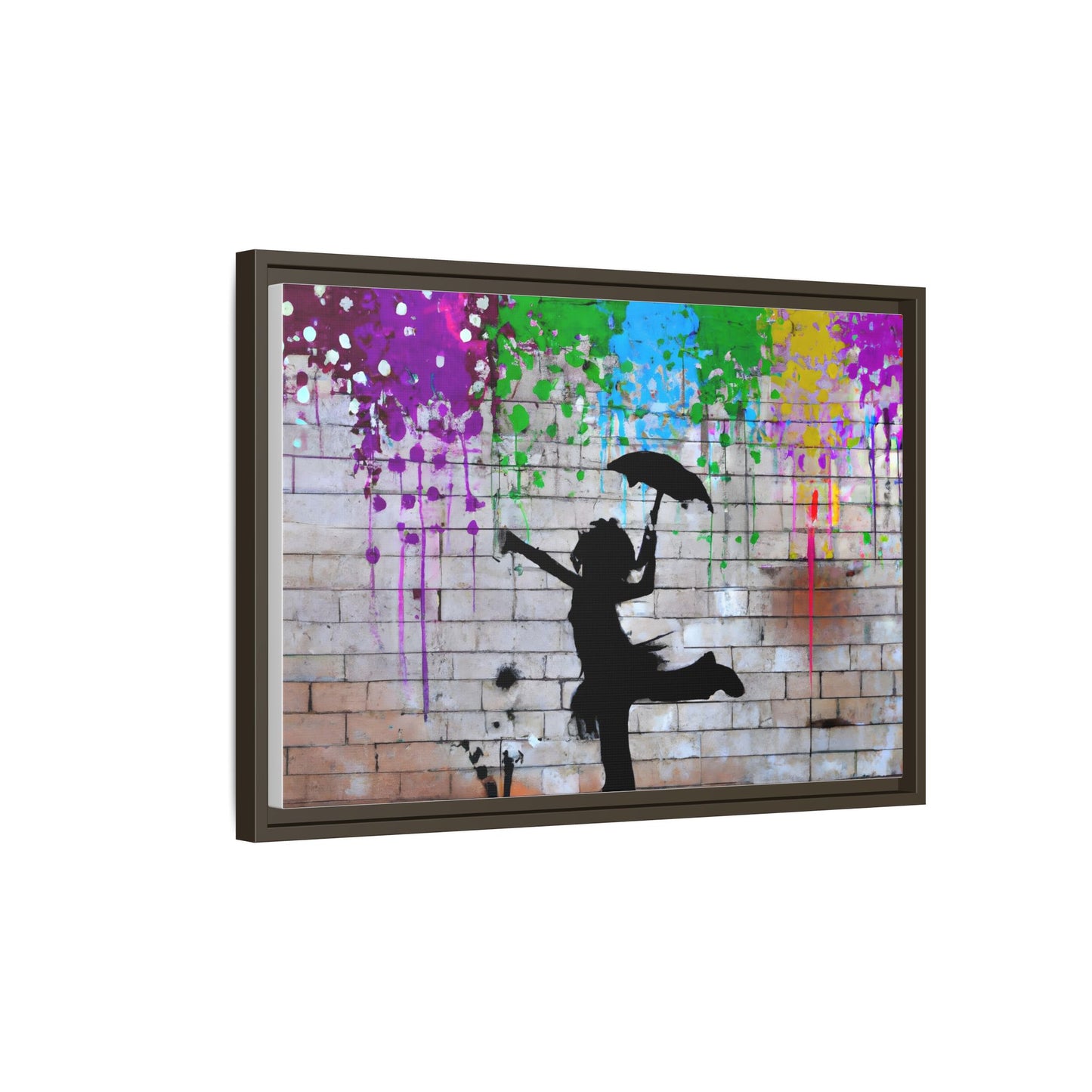 Framed Multi-Color Canvas Art - Playful Umbrella Dance