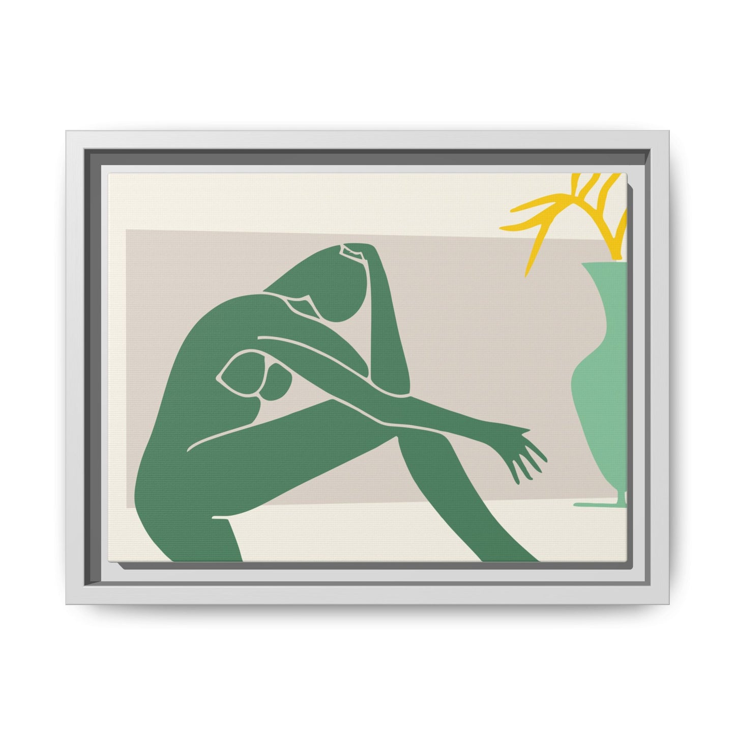 Framed Matte Canvas Art - Minimalist Woman with Green Vase, Boho Home Decor, Stylish Wall Art, Modern Aesthetic, Unique Gift Idea