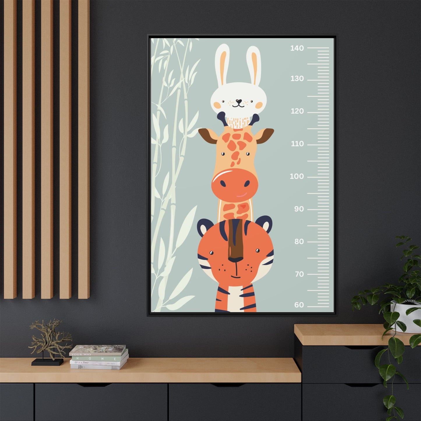 Cute Animal Growth Chart Wall Art, Framed Canvas, Kids Room Decor, Jungle Theme, Baby Shower Gift, Nursery Decoration