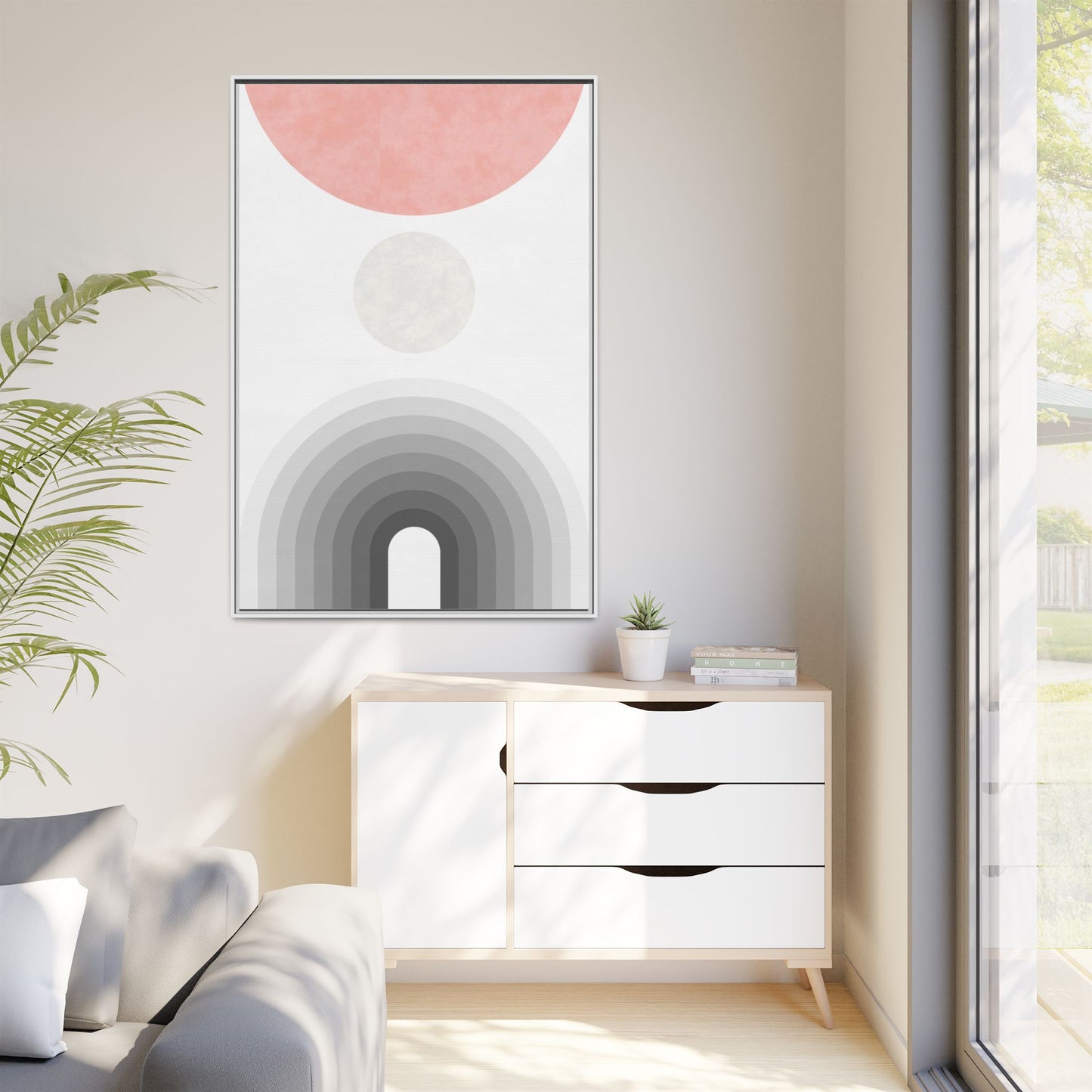 Minimalist Framed Matte Canvas Print - Abstract Circle & Gradient Design