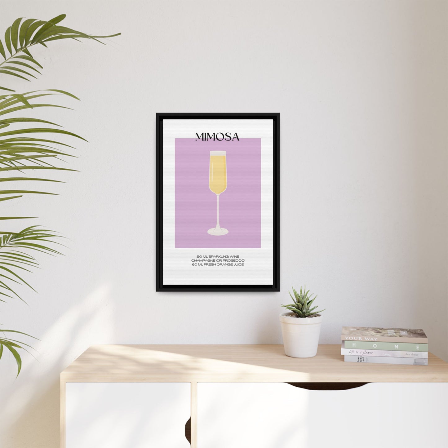 Mimosa Recipe Canvas Wall Art, Framed Home Decor, Kitchen Wall Art, Brunch Decoration, Gift for Foodies, Modern Art Print