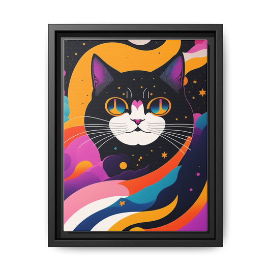 Colorful Cat Canvas Wall Art - Framed Multi-color Decor for Cat Lovers