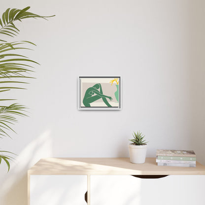 Framed Matte Canvas Art - Minimalist Woman with Green Vase, Boho Home Decor, Stylish Wall Art, Modern Aesthetic, Unique Gift Idea