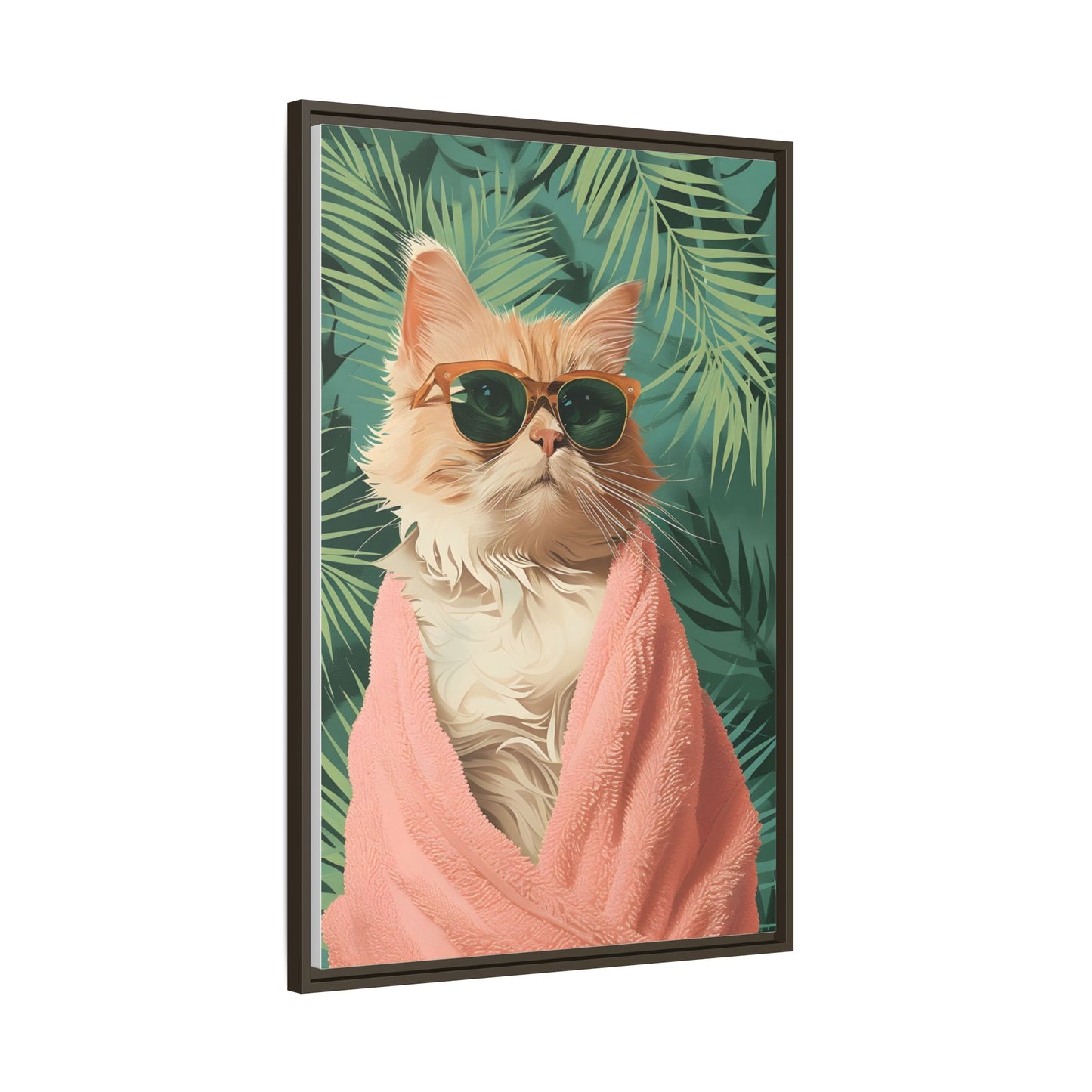 Framed Cat Art Print, Cool Cat Wall Decor, Tropical Vibe Home Decor, Fun Pet Lover Gift, Cute Animal Wall Art