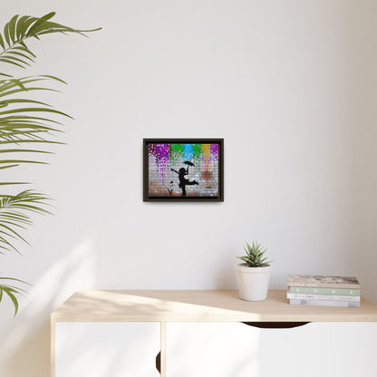 Framed Multi-Color Canvas Art - Playful Umbrella Dance