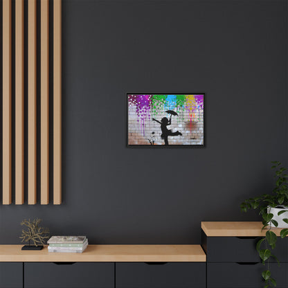 Framed Multi-Color Canvas Art - Playful Umbrella Dance