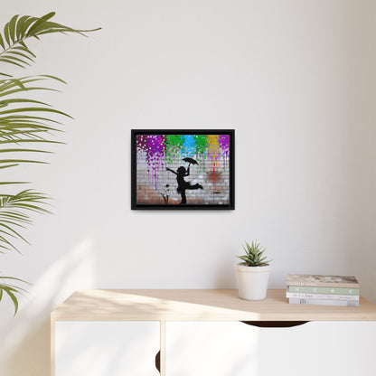 Framed Multi-Color Canvas Art - Playful Umbrella Dance