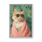 Framed Cat Art Print, Cool Cat Wall Decor, Tropical Vibe Home Decor, Fun Pet Lover Gift, Cute Animal Wall Art
