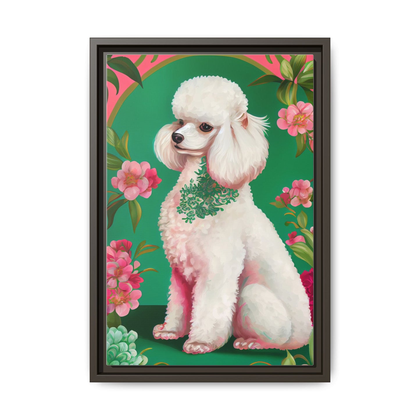Framed Poodle Canvas Art - Floral Pet Decor for Dog Lovers