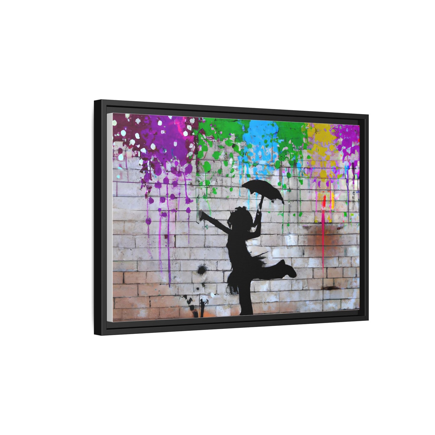 Framed Multi-Color Canvas Art - Playful Umbrella Dance