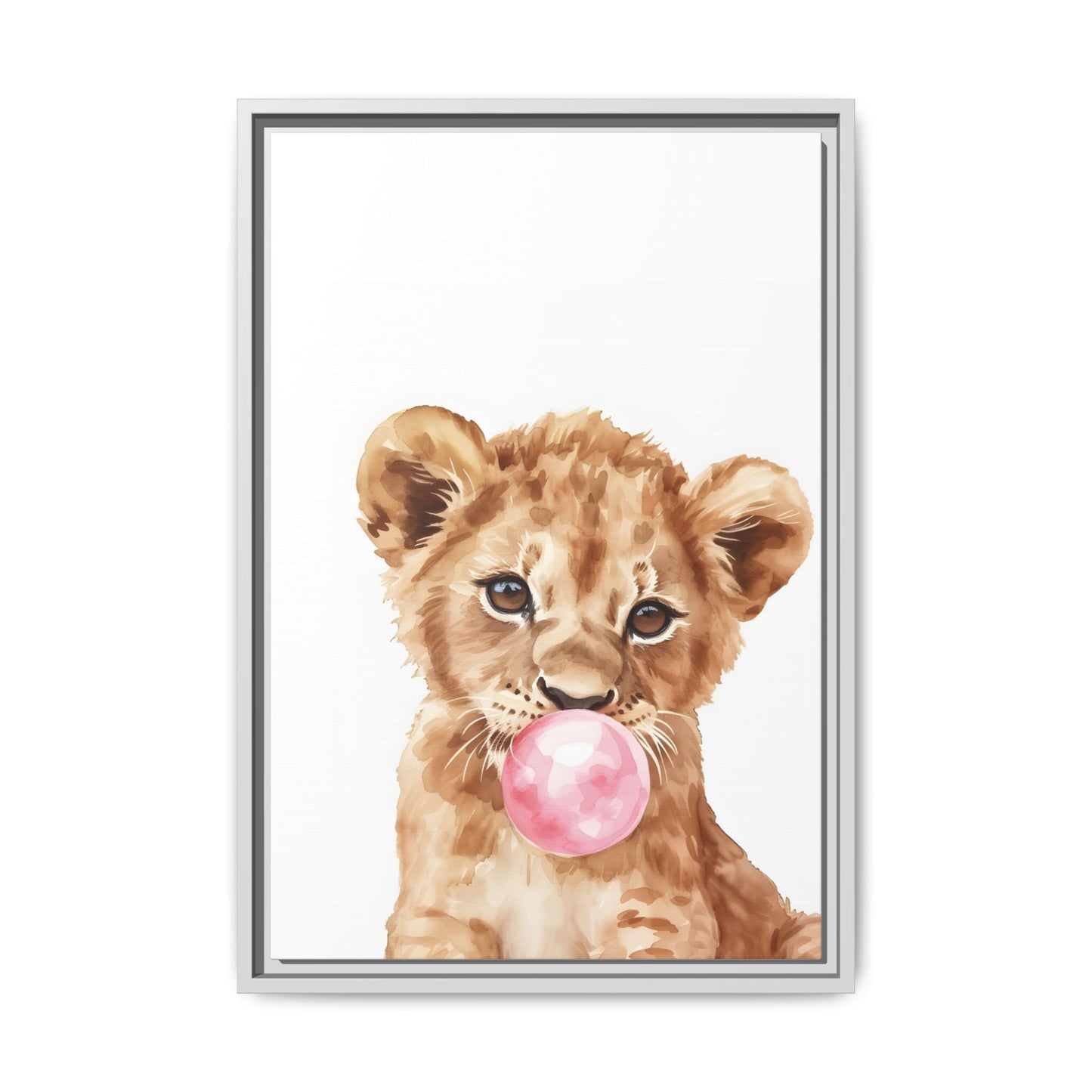Adorable Lion Cub Canvas Art, Cute Nursery Decor, Framed Wall Art, Baby Shower Gift, Kids Room Decoration, Wild Animal Print
