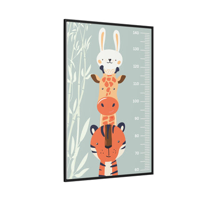 Cute Animal Growth Chart Wall Art, Framed Canvas, Kids Room Decor, Jungle Theme, Baby Shower Gift, Nursery Decoration