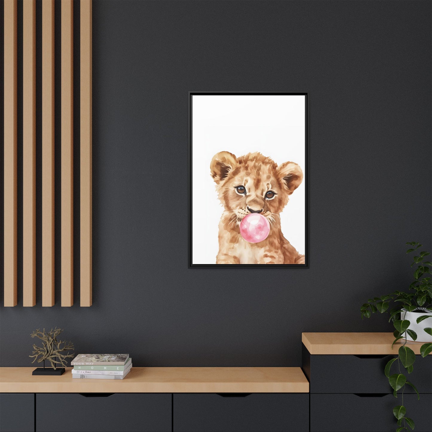 Adorable Lion Cub Canvas Art, Cute Nursery Decor, Framed Wall Art, Baby Shower Gift, Kids Room Decoration, Wild Animal Print
