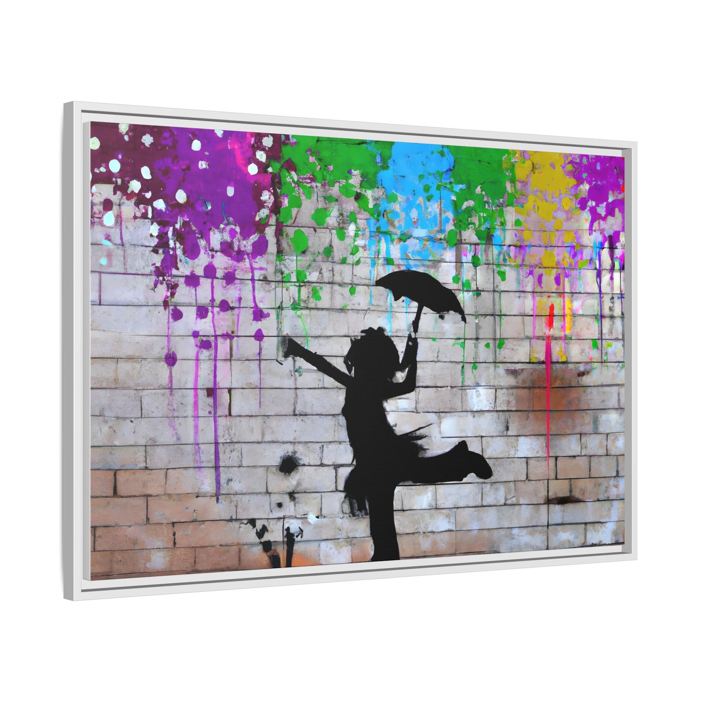 Framed Multi-Color Canvas Art - Playful Umbrella Dance